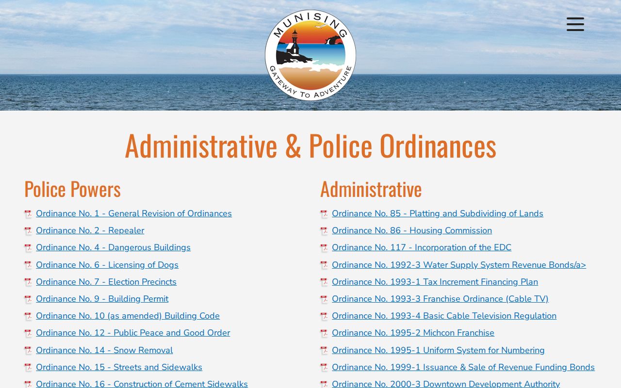 Munising court records city administrative police ordinance index
