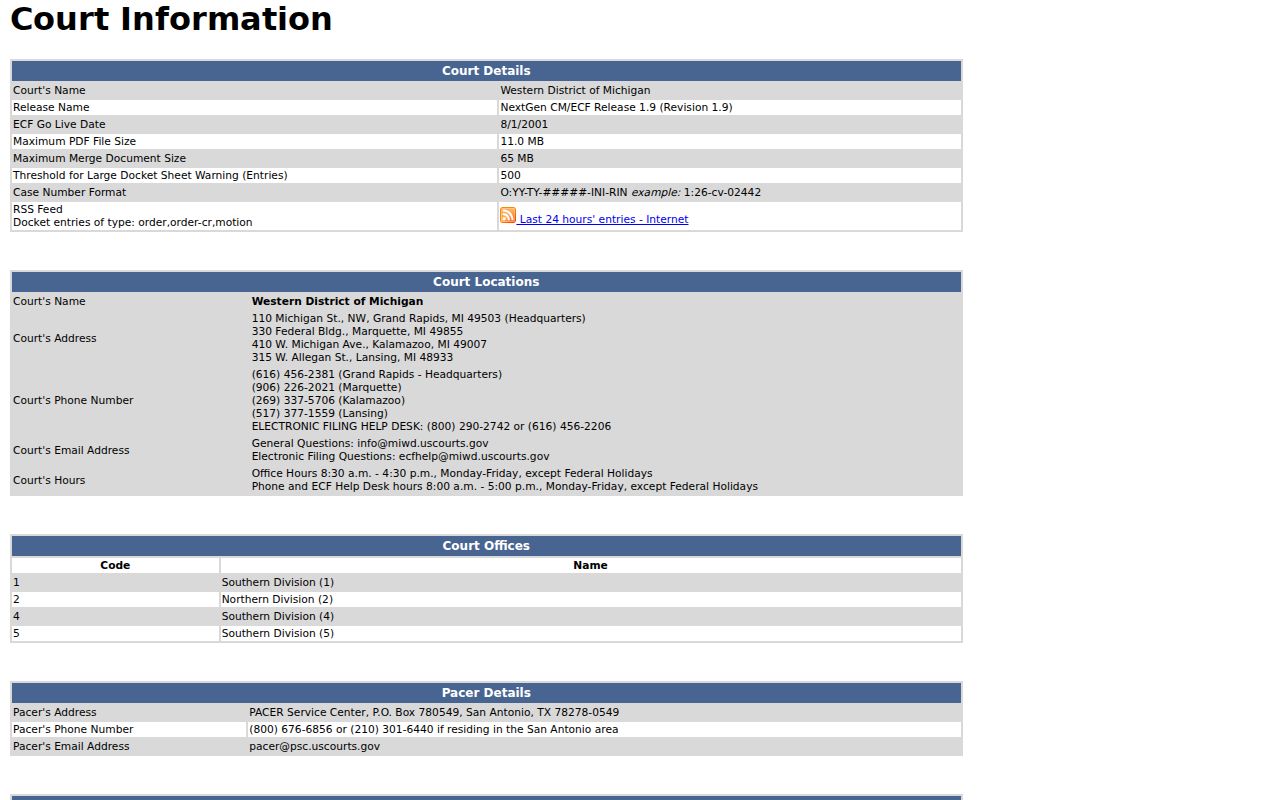 Alger court records federal CM ECF routing information