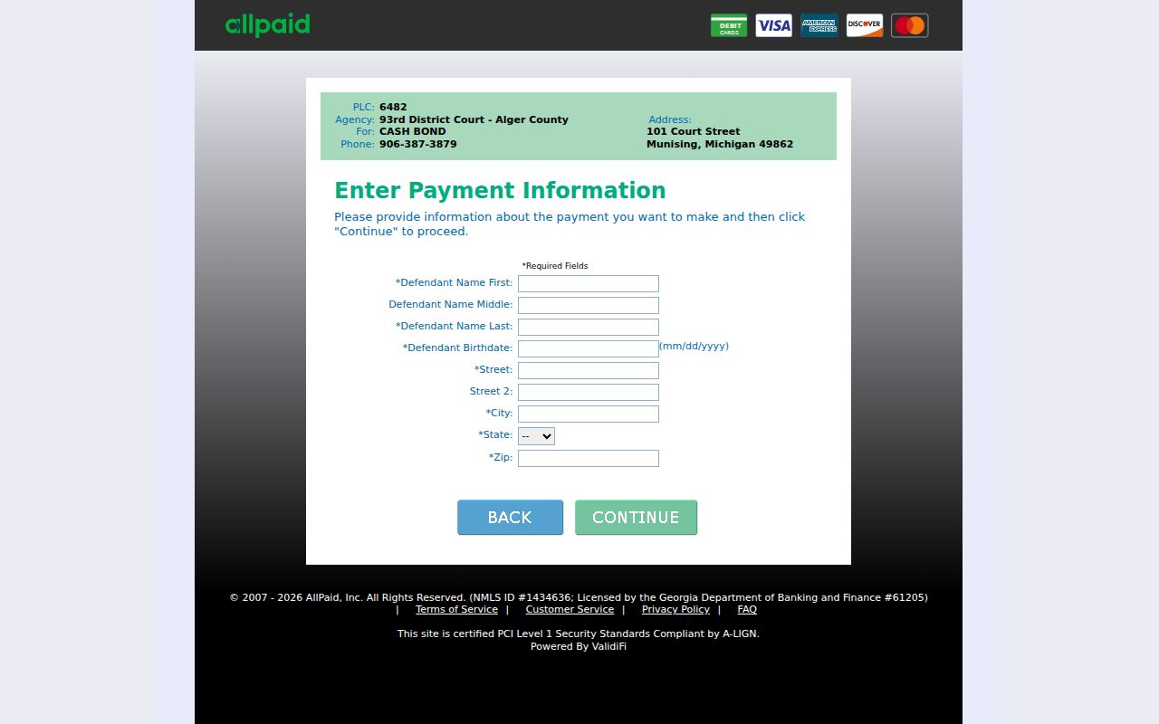 Alger criminal court docket cash bond payment page