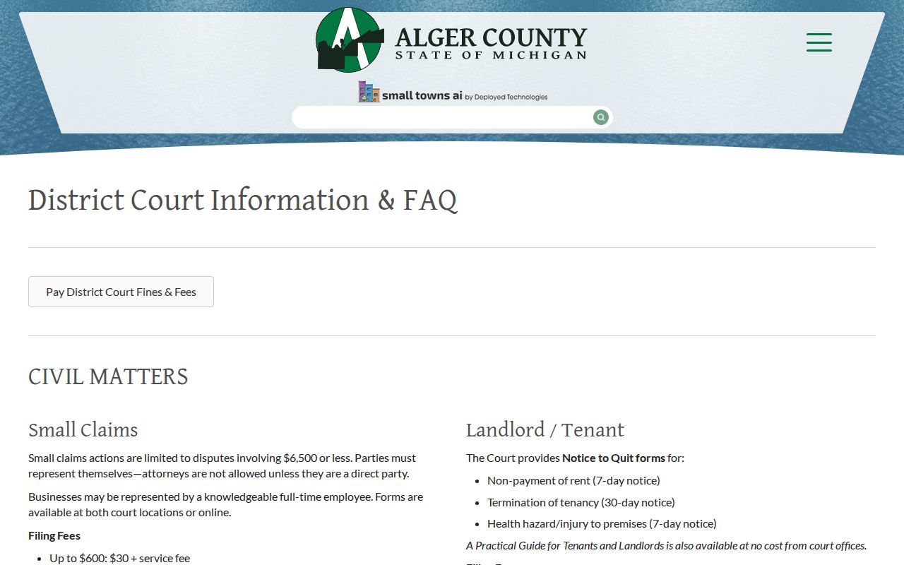 Alger criminal court docket district court information page