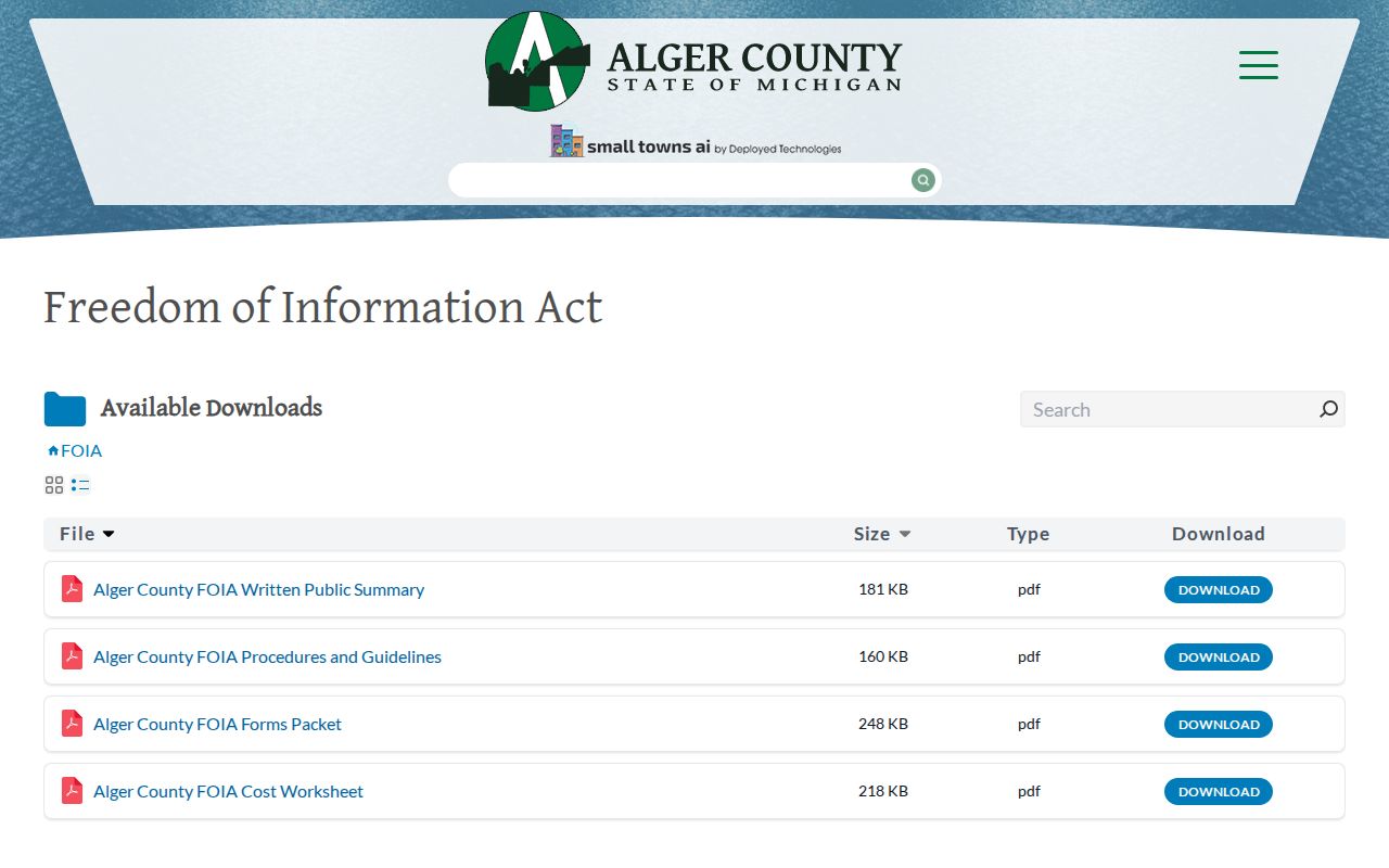 Alger County court docket FOIA administrative records page