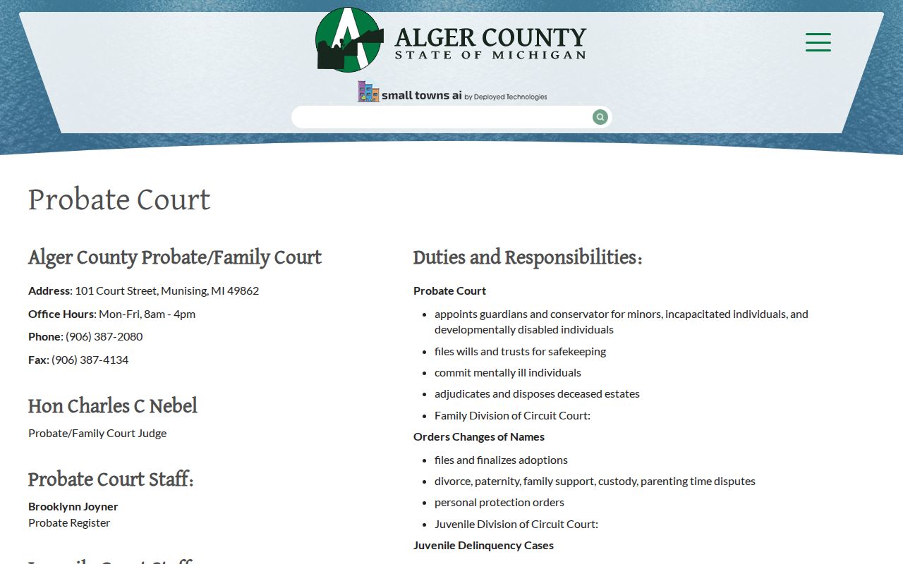 Alger County court docket Probate and Family Court information